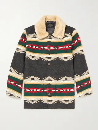 Brownsville Shearling-Trimmed Wool and Cotton-Blend Jacquard Coat