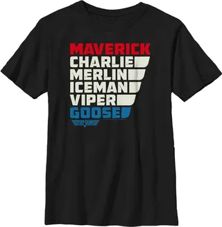 Boy's Top Gun Character Name Stack T-Shirt - Black - Small