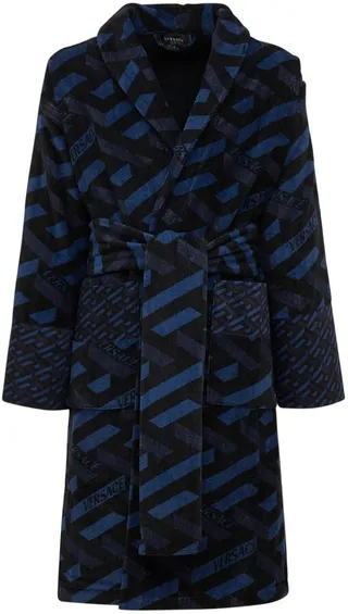All Over Monogram Print Cotton Bath Robe