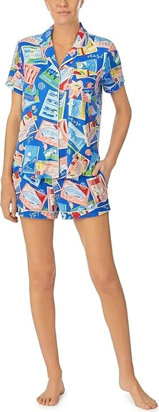Kate Spade New York Short Sleeve Notch Boxer PJ Set (On The Road) Women's Pajama Sets