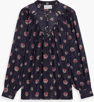 Audrey metallic floral-print cotton-voile blouse