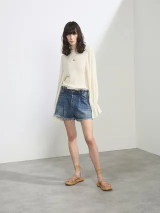 Fold Raw-hem Denim Shorts
