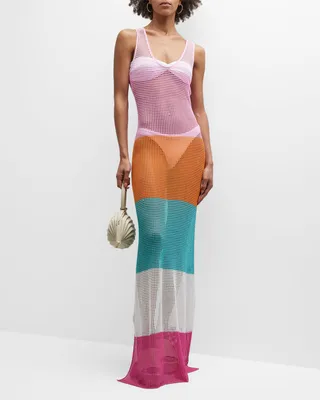 Marlo Striped Open-Knit Maxi Dress