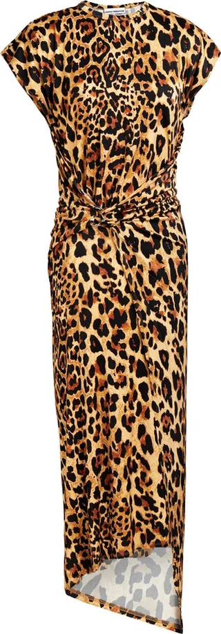 Asymmetric wrap-effect leopard-print stretch-jersey dress