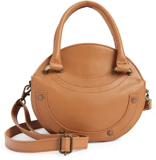 Faux Leather Round Crossbody Bag