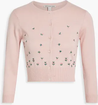 Cropped embroidered cotton cardigan