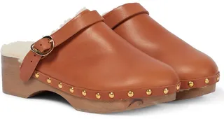 Shearling-lined leather clogs