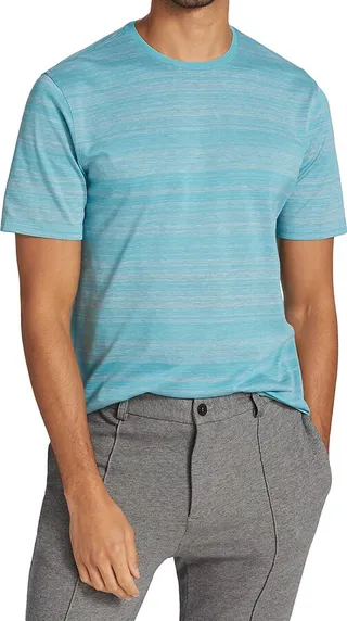 Slim Fit Striped Mélange Cotton T Shirt