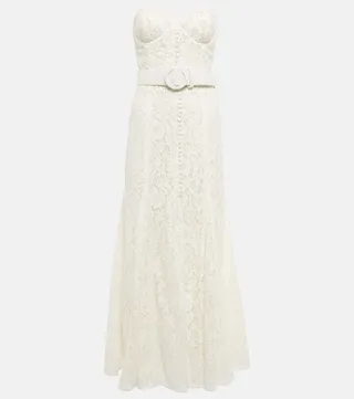 Sharie belted lace bustier gown