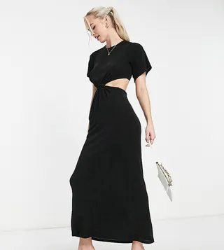 ASOS DESIGN Tall slinky t-shirt midi with cut out in black