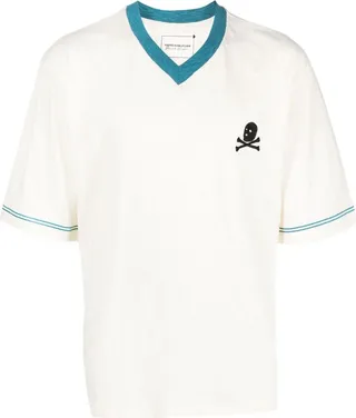 embroidered-logo V-neck cotton T-shirt
