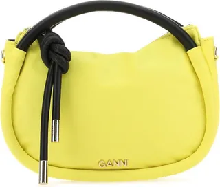 Handbag realized in recycled nylon enriched by metal lettering logo at the front.