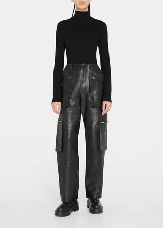 Leather Straight-Leg Cargo Pants