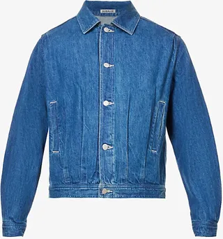 Mens Light Indigo Selvege Spread-collar Denim Jacket