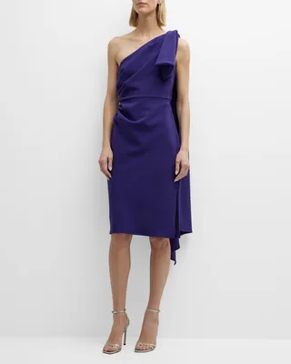 Miranda One-Shoulder Draped Crepe Midi Dress