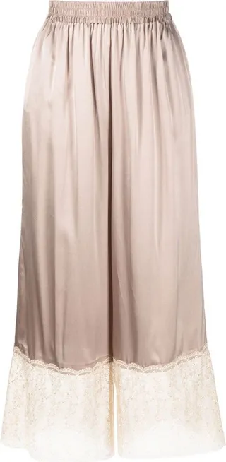 Lace-Trim Cropped Culotte Trousers
