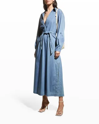 Cotton Denim-Effect Shirtdress