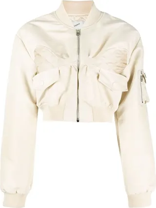 Quilted-Panel Cropped Bomber Jacket
