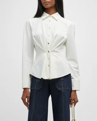 Isabelle Cinched-Waist Button-Front Shirt