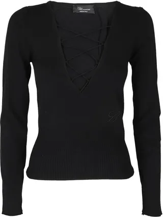 Blumarine Interwoven Laces V-Neck Sweater
