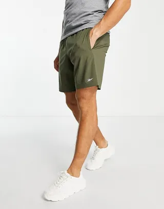 Reebok Training woven tech shorts in khaki