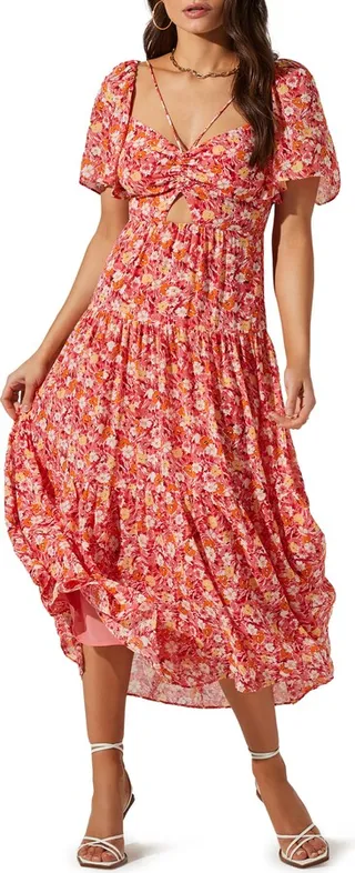 Floral Cutout Lace-Up Midi Dress