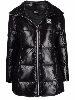 Caban logo-patch puffer coat