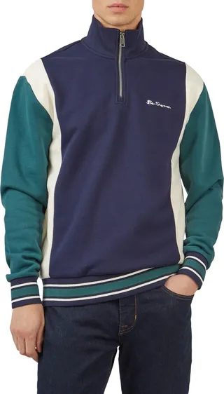 Colorblock Cotton Blend Half Zip Pullover