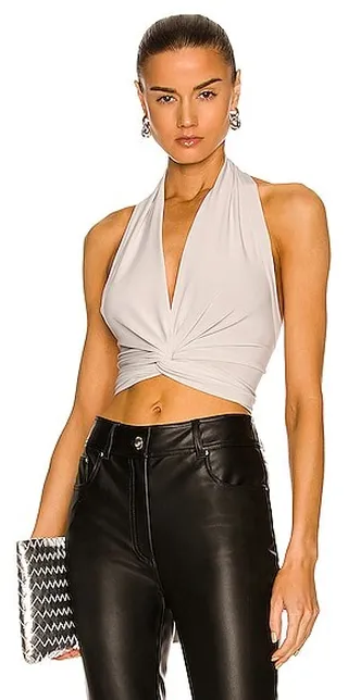 Norma Kamali Halter Wrap Top in Light Grey