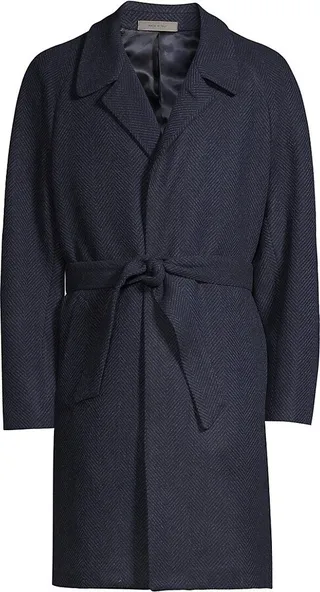 Herringbone Wool-Cashmere Smoking Coat