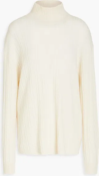 Cutout ribbed wool and cashmere-blend turtleneck sweater