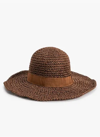 Ribbon Detail Straw Fedora Hat