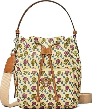 Tory Burch Virginia Printed Bucket Bag (Ivory Floral Daisy Border) Handbags