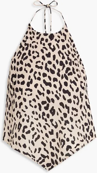 Frenchie leopard-print crepe de chine halterneck top