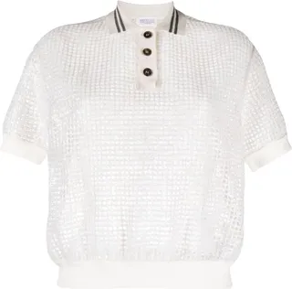 Open-Knit Polo Top