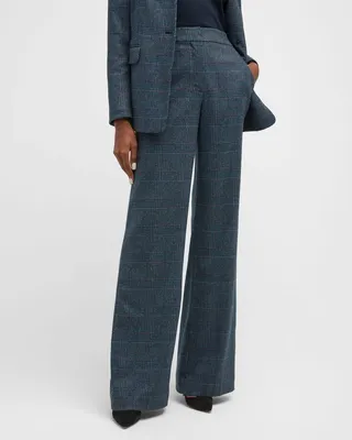 Tonelli Plaid Wide-Leg Suit Pants