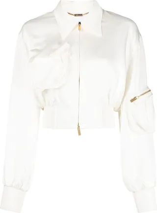 Satin-Finish Cropped Bomber Jacket
