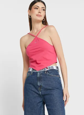 Halter Neck Asymmetric Crop Top