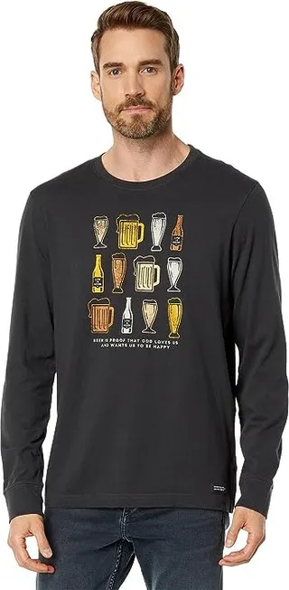 Life is Good Beer is Proof Long Sleeve Crusher Tee (Jet Black) Men's T Shirt