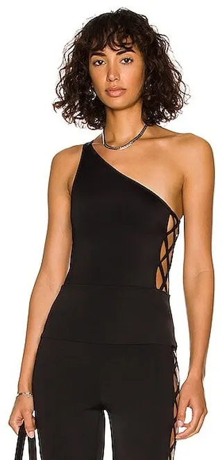 Norma Kamali One Shoulder X Mio Bodysuit in Black