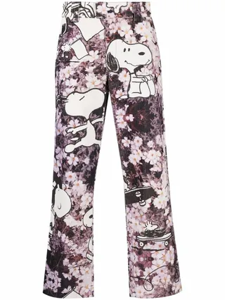 x Peanuts Fawna mix-print straight-leg trousers
