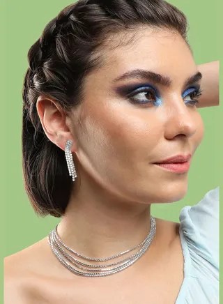 Silver Plated Party Designer Stone Necklace and Earring Set For Women