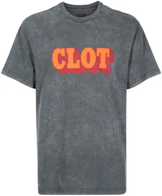 logo-print acid wash T-shirt