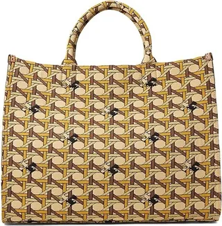 Tory Burch Ella Circular Knit Tote (Tan Basket Weave) Handbags
