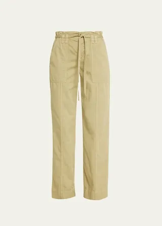 Augusta Belted Paper Bag Waist Straight Cropped Pants