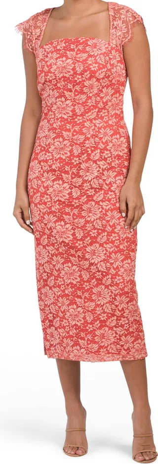 Joyce Cap Sleeve Floral Lace Midi Dress