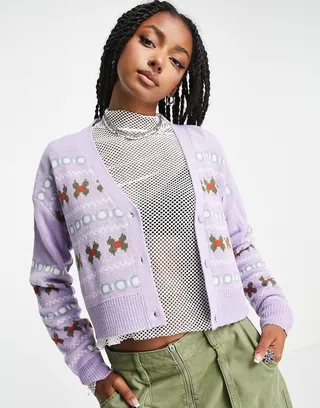 Noisy May printed cardigan in lilac