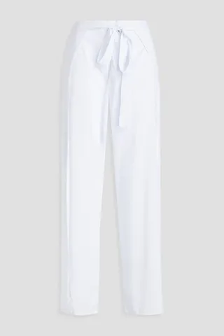 Tie-front cotton wide-leg pants
