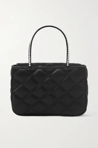 Amina Muaddi - Betty Mini Crystal-embellished Quilted Satin Tote - Black