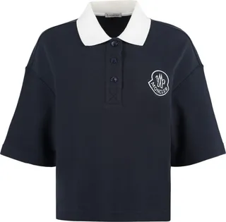 Chest Logo Cropped Knit Polo Shirt
